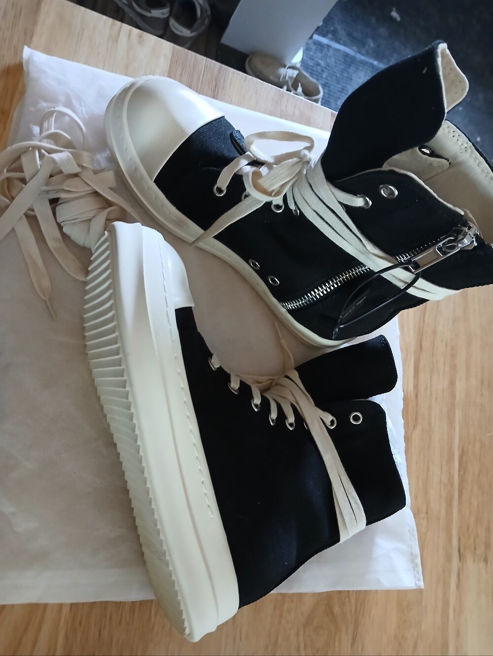 High-Top Canvas Sneakers in Black and Cream
